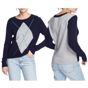 Court & Rowe Navy Blue Brompton Argyle Pullover Long Sleeve Sweater Size large